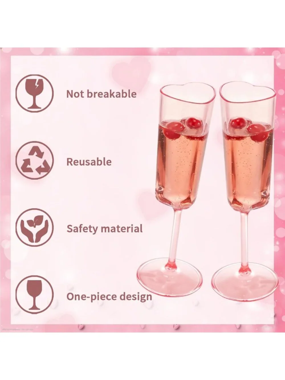 12 PCS Heart Shaped Champagne Flutes - Elegant Plastic Goblets for Weddings